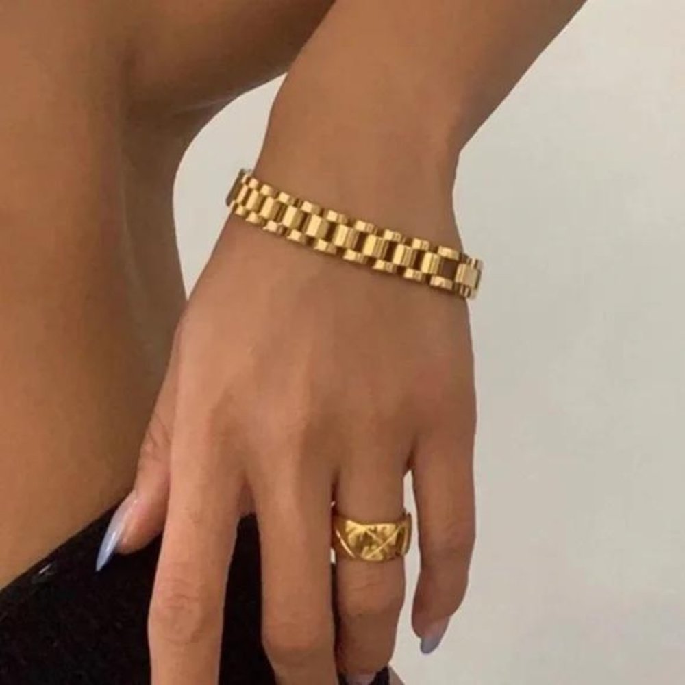 NEW HIPHOP 18K GOLD BANGLE BRACELET